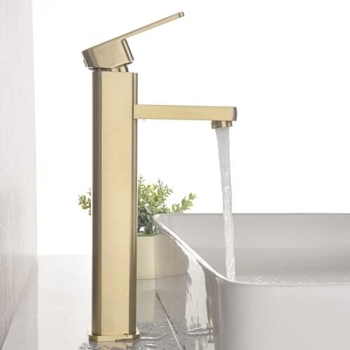 Basin Faucet Modern Bathroom Brass Mixer Tap Brushed Gold Wash Basin Faucet Hot And Cold Sink Faucet New MT1013