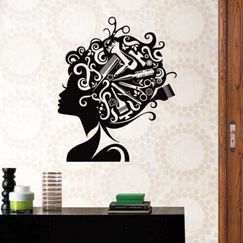 Beauty Salon Sticker Hair Salon Wall Decal Barber Shop Scissor Vinyl Window Decals Decor Mural Hairdresser Glass Sticker