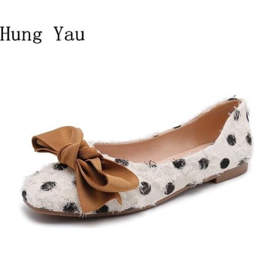 Women Shoes Flats Loafers Autumn Fashion Butterfly-knot Casual Polka Dot Slip On Platform Round Toe Walking Plus Size 34-43