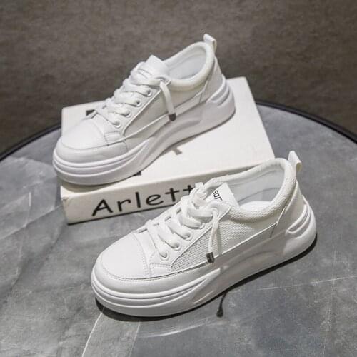 Women Sneakers 2020 New Spring Summer Fashion Shoes Female Breathable Leather Platform Shoe Solid Color High Heel Sneaker Female