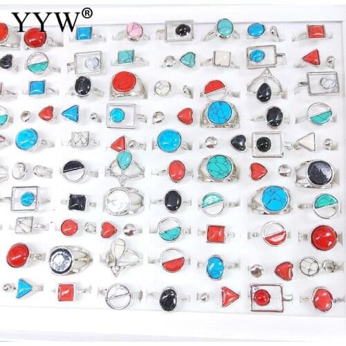 100pcs Wholesale Mixed Rings Colorful Party Jewelry For Girls Zinc Alloy Finger Ring Imitation Turquoise Zircon Finger Rings