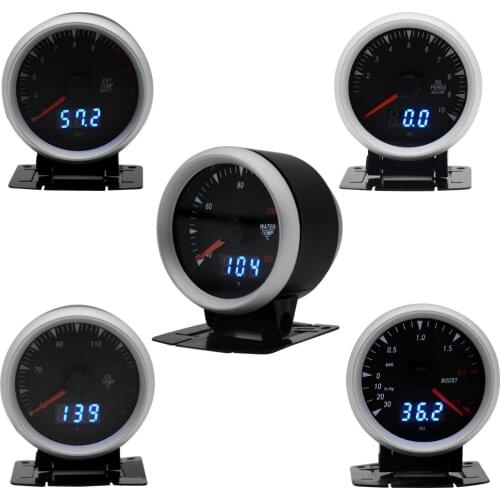 2.5 Inch 60mm Turbo Boost/Water Temp/Oil Temp/Oil Pressure/Exhaust Gas Temp Gauge Dual Units Digital Analog Display Blue LED