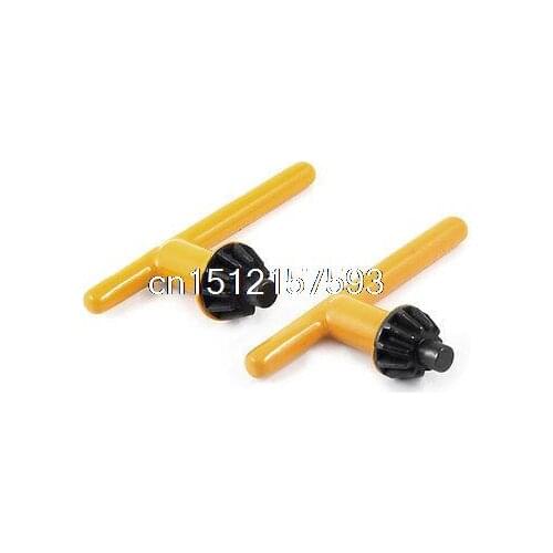 2 Pcs Yellow 5/8" Gear Dia 11 Teeth T Shaped Grip Metal Drill Chuck Key