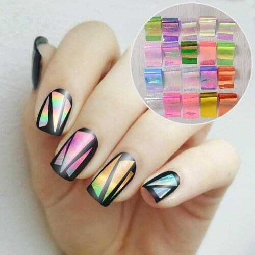 20Pcs/set Laser Shell Nail Foils Holographic Shimmer Foil Decal Nail Art Transfer Starry Sky Sticker (Size: 20cm*4cm)