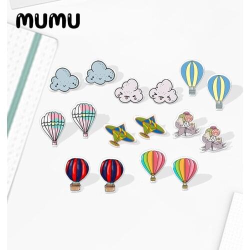 2020 New Hot air balloon Stud Earring Funny Cloud Acrylic Earring Handmade Earrings Epoxy Printed Jewelry Children