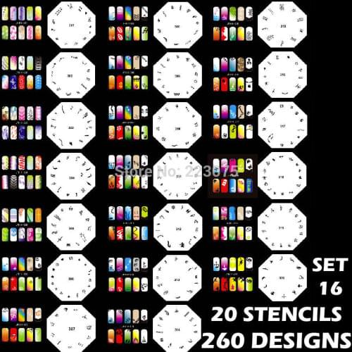 260 DESIGNS Airbrush Nail Art STENCIL Template Kit Paint stamp tool stamping plate image manicure plates Paint 20 Sheets /lot