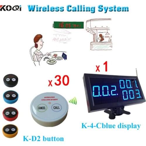 433.92mhz Digital Buzzer Beeper Restaurant K-4-Cblue+K-D2-W -R 2-key Transmitter and Newest Number Counter Display