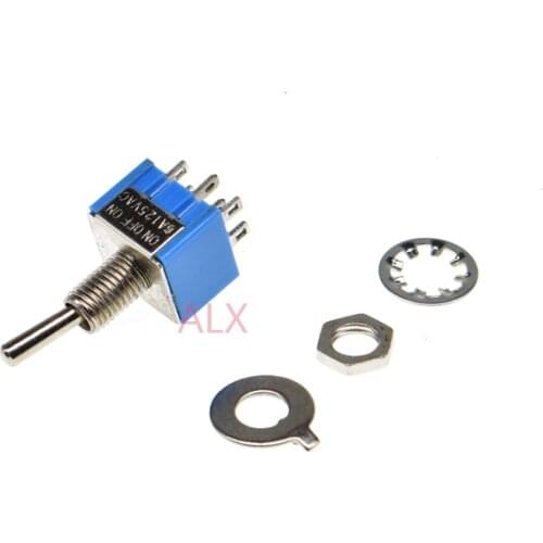 5PCS BLUE MINI MTS-203 DPDT 6PIN ON-OFF-ON Miniature toggle switch power switches 6A/125V 3A/250V MTS 203 MTS203