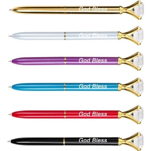 50 pcs/lot Luxury Metal Crystal Diamond Pen Polka Dot Ball Pens Fashion Carat Ballpoint Pens For School Office Free Custom Logo