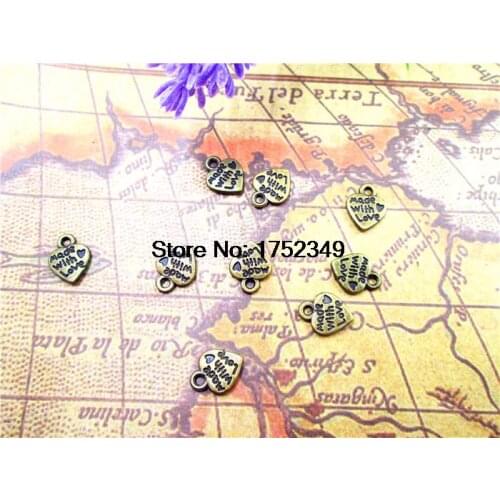 50pcs--Made with love,Heart charms,Antique bronze heart "made with love" Pendants,Tear Drop,Jewelry Making 12x10mm