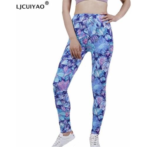 LJCUIYAO Flowers Pants Fitness Sports Leggings Female Running Trousers High Waist Polyester Ankle-length Sportswear New Clothes