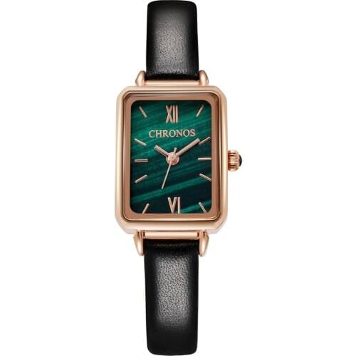 CHRONOS Women Simple Quartz Watch Arabic Numerals Square Dial Leather Buckle Strap ladies Fashion Wristwatch CH37