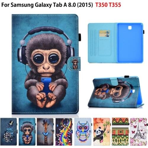 SM-T350 Case For Samsung Galaxy Tab A 8.0 SM-T355 T350 T355 P350 Smart Cover Funda Tablet Cartoon monkey Flip Stand Shell Capa