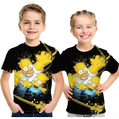 New Kids Fashion T-Shirt Funny Homer Simpson and His Son 3D Printed Short Sleeve T-shirt Tops Boys and Girls Clothing 100-160CM