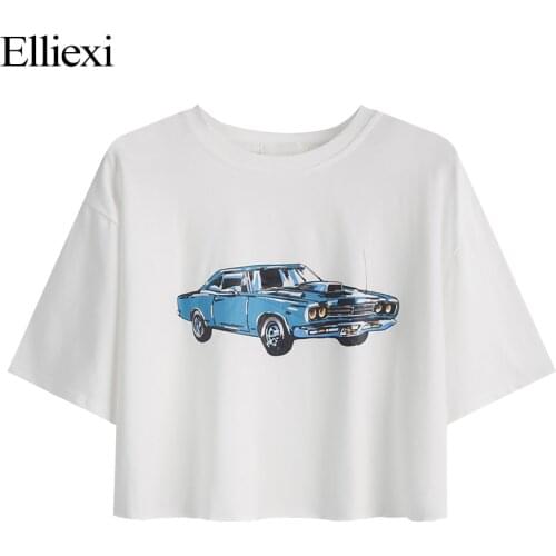 Elliexi Harajuku Short T shirt Crop Top Women Summer Cotton Loose Casual Blusas Sexy Thin Female O-neck Short Sleeve Tee Shirts