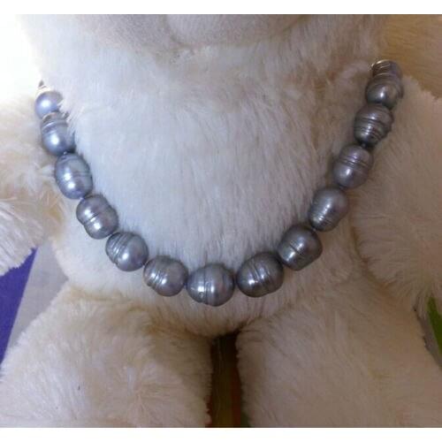 Gogerous tahitian 12-13mm natural freshwater silver grey pearl necklace18inch