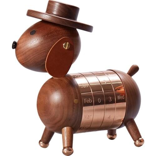 Walnut Gentleman Dog Calendar Ornaments Head Rotatable Gifts Toys Decoration Animal Sculptures Perpetual Calendar Ornament