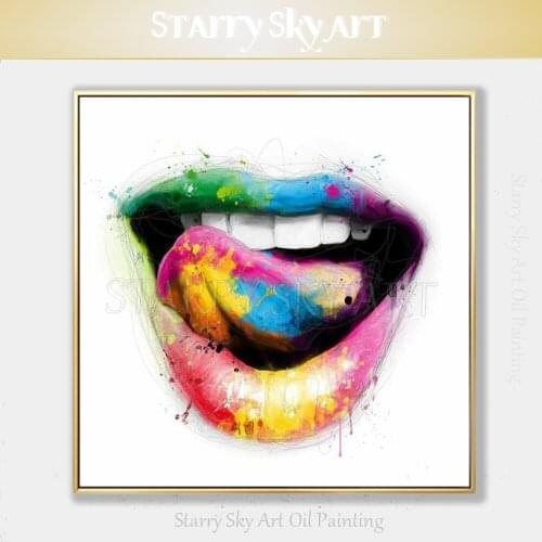 Artist Hand-painted High Quality Modern Fine Art Colorful Sexy Lips Oil Painting on Canvas Handmade Pop Art Sex Lip Oil Painting