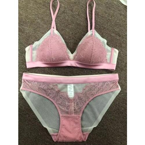 Underwear sexy lace mesh bra set see-through temptation ultra-thin no steel ring lingerie sets women comfortable bralette