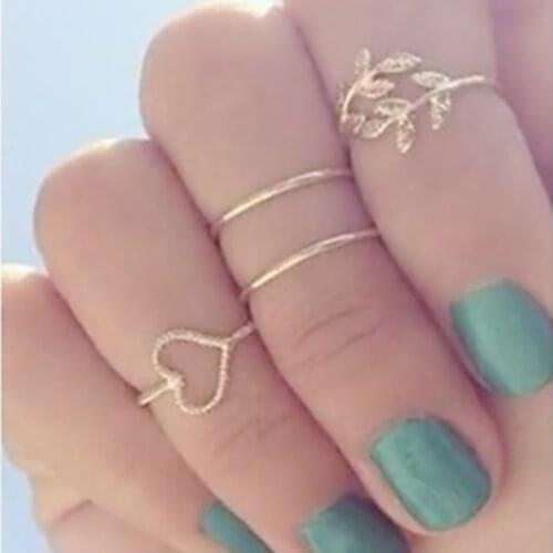 G023 New Anillos Gift Bijoux Boho Stacking Midi Finger Knuckle Rings Charm Crystal Love Leaf Heart Ring Set For Women Jewelry