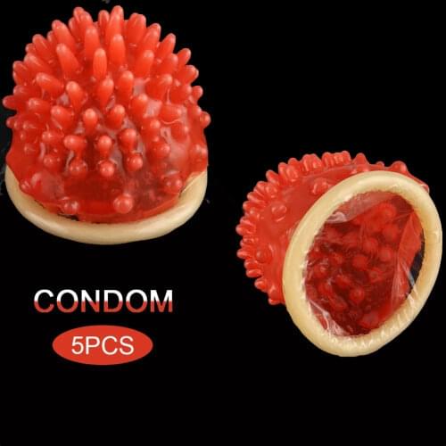 5 Pcs/Set Coral Ultra Thin Condom Dotted Spike Latex Vaginal Stimulation Massage Condoms for Men Sex Products