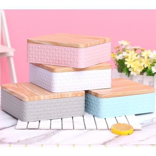 Square Empty Iron Box With Wood Grain Lid Candy Storage Diy Candle Making Jar