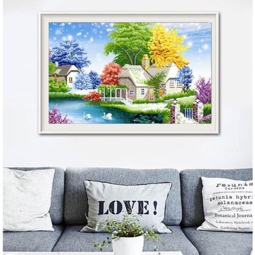 Concise Restaurant Horizontal Version Lemon Coffee Small Fresh Point Drill Cross Embroidery Diamonds Full Bore Full Subsidies