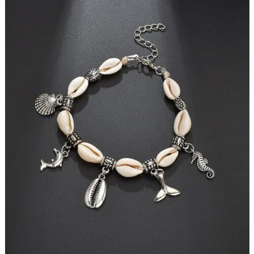 Fashion Cute Natural Shell Metal Scallop Dolphin Seahorse Mermaid Fish Tail Fin Bracelet Jewelry Bracelets for Women Girls Gift