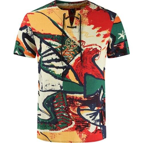 62# Mens Summer T Shirt Slim Casual Cotton-linen Printed Short Sleeve T-shirt Top Harajuku T Shirt For Men Camiseta Hombre Ropa