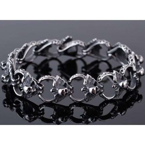 Gothic Mens Skull Head Bracelets Punk Stainless Steel Ghost Chain Bracelet Men Skeleton Jewelry For Manly Wrist Dropshipping New