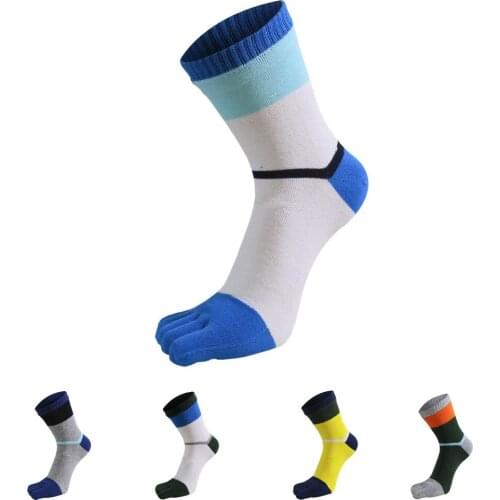New Fashion Mens Five Finger Socks Cotton Striped Business Breathable Anti-Bacterial Solid Short Work Socks With Toes Brand