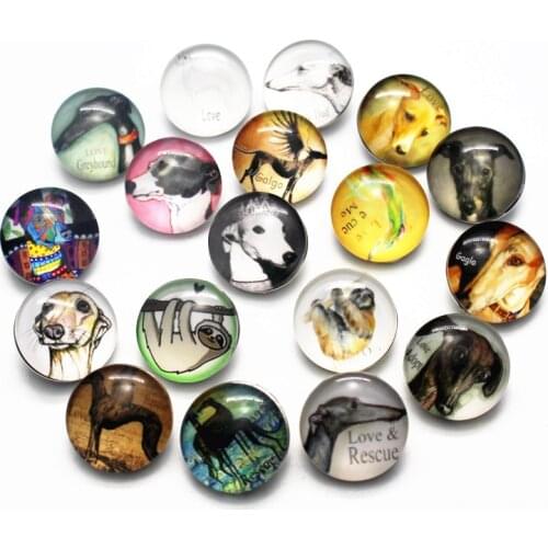 New Arrival 10pcs/lot Love Galgo Pattern Snap Button Dog Animal Glass Snap Buttons Fit 18mm DIY Snap Bracelet Jewelry