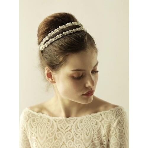 Romantic Sweetheart Luxury Bridal Headdress Shiny Alloy 2-Strand Pearl Rhinestone Hair Hoop for Wedding Perform Studio Prop O863