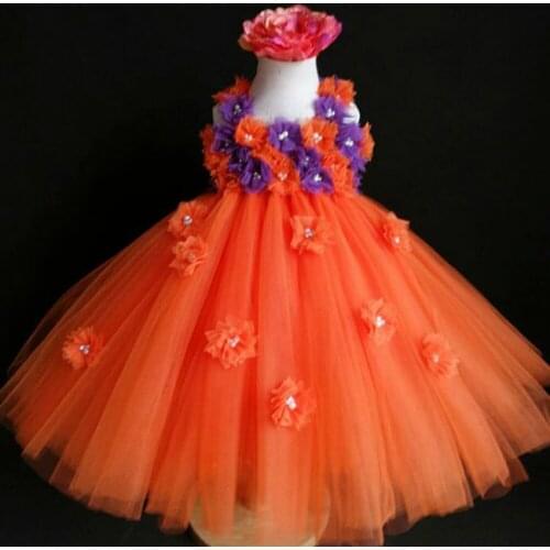 Orange and Purple Flower Girl Tutu Dress Orange Girl Dress Kids Baby Party Birthday Tutu Dress Great for holiday portraits PT129