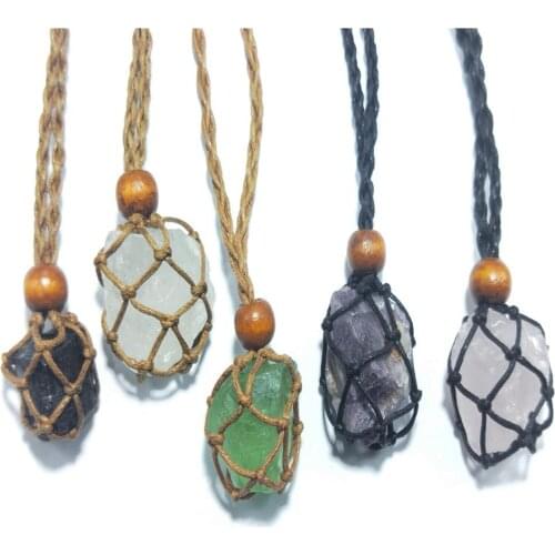 Multi-colored Raw Stone Empty Single Stone Holder Necklace Cord Empty Stone Holder Stone Necklace DIY Bracelet Necklace Jewelry