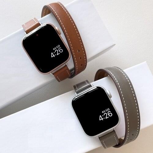 For Apple Watch Band Series 6 5 4 3 2 1 Se Genuine Leather Double Single Tour Strap 38mm 40mm 42mm 44mm Slim Belt Bracelet Wrist