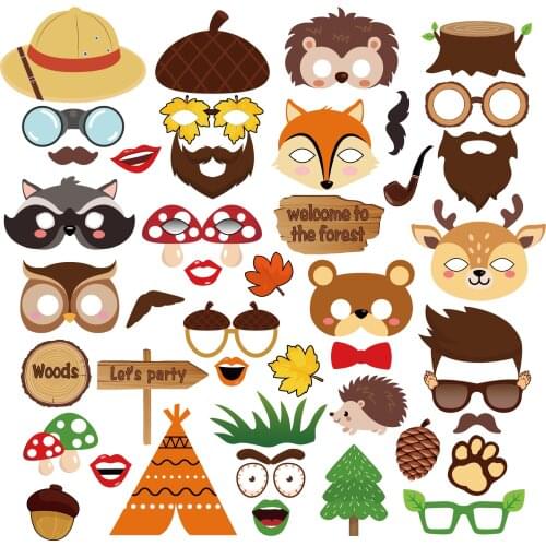 Safari Jungle Party Decorations Woodland DIY Photobooth Props Cartoon Animals Photobooth Props Baby Shower Kids Party Supplies