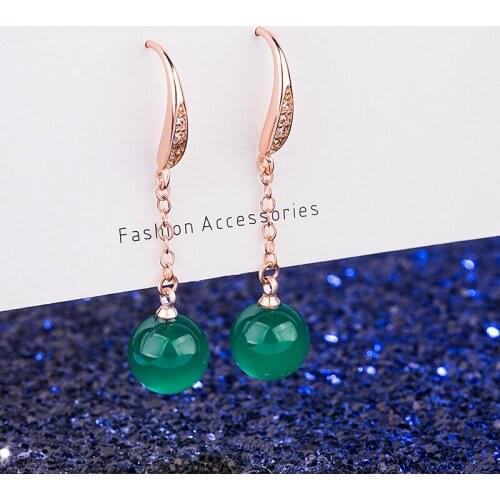 Simple Trendy Green Agate Drop Earrings for Women 925 Silver Ball Ethnic Anniversary Gifts Jewelry Free Shipping SILVER Earring