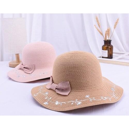 Wide Brim Sun Hat Women New Flower Embroidered Sunshade Hats Cotton Floppy Korean Fashion Beautiful Sun Protection Caps H068