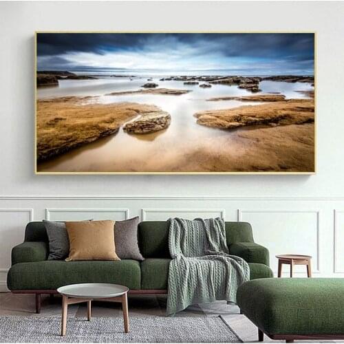 Modern Art Natural Landscape Poster Sky Sea Sunrise HD Printable Painting on Canvas, Frameless Painting Home Decoration Painting