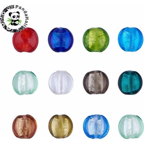 200pcs 12x8mm Handmade Lampwork Glass Beads with Silver Color Foil for Jewelry Making Flat Round Mixed Color 12x8mm hole: 1.5mm