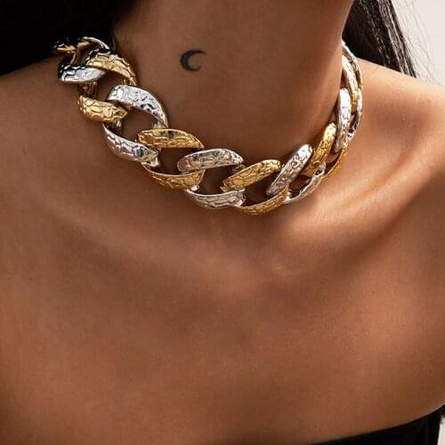 TARCLIY New Vintage CCB Buckle Thick Chain Simple Double Color Exaggerated Python Texture Necklace Women Punk Party Jewelry
