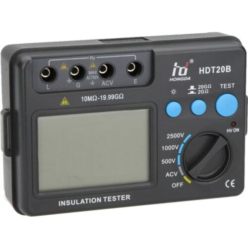 HDT20B Insulation Resistance Tester Meter Megohmmeter Voltmeter 2500V w/ LCD Backlight