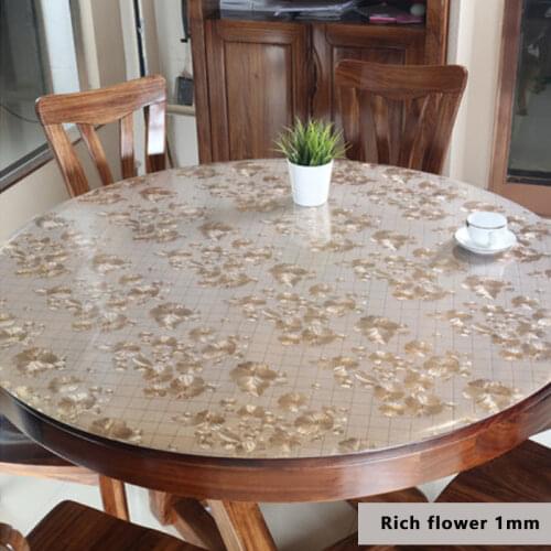 HAZY PVC Tablecloth Waterproof Flower Pattern Round Table Cloths Protector Desk Pad Soft Glass Dining Table Cover for Kitchen