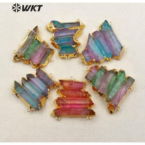 WT-C227 WKT New Push Special Double Loops Connector Natural Crystal Quartz In High Quality Gold Color Plated Connector