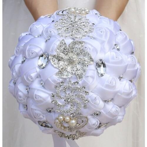 16styles new white wedding bride holding flowers artificial bouquet ribbon rhinestone pearl bouquet decoration bride groom dance