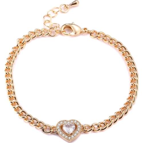 2020 Trendy Heart Bracelet Gold Color Link Chain Shiny Rhinestone Womens Jewelry Charm Bracelets For Best Friend Gift Браслеты