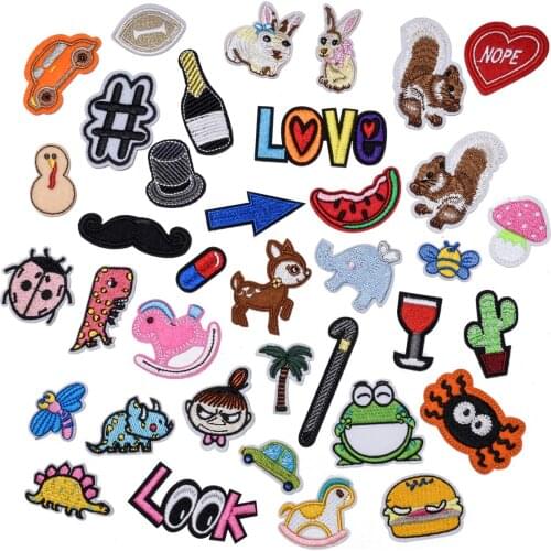 37pcs/lot Mini Embroidery Patches Set Cartoon Cute Cloth Stickers Bulk DIY Appliques for Sewing Kids Clothes Textiles Iron Ons