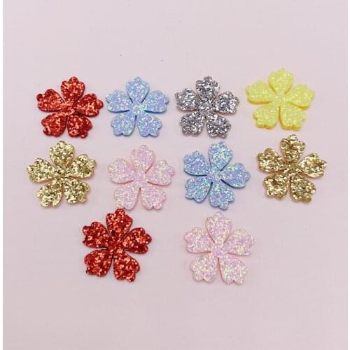 80Pcs/Lot 1.6CM Shiny Plum Flower Padded Appliques For Headwear Decoration Handmade Hair Clip Accessories