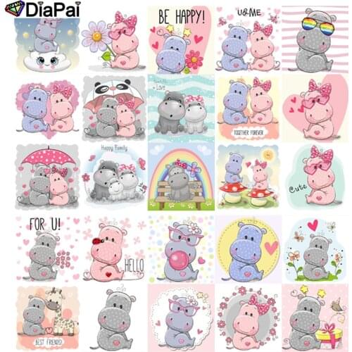 DiaPai Diy 5d Diamond Painting "Cartoon animal rhino" Cross Stitch Square Round Diamond Embroidery Handwork Rhinestone Art